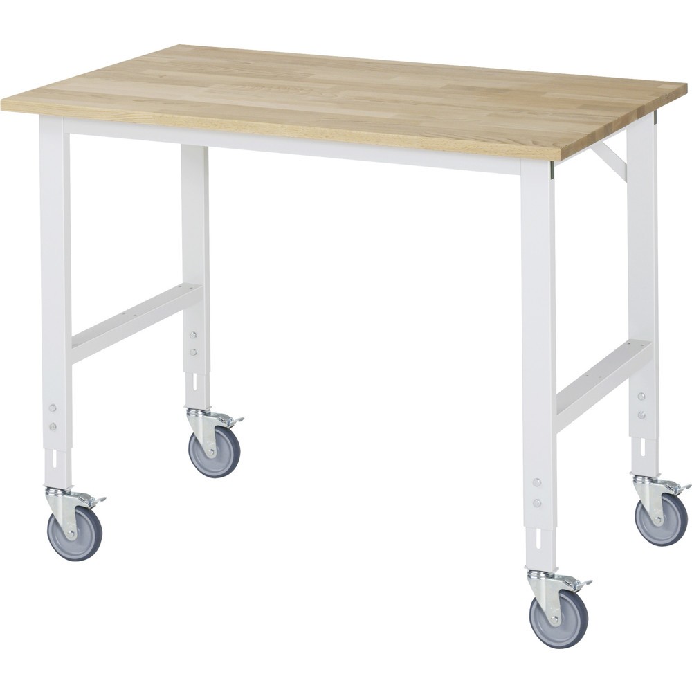 Product afbeelding: In hoogte verstelbare, mobiele werktafel RAU serie TOM, hoogte 910-1.230 mm, bxd 1.250 x 800 mm, massief beuken werkblad