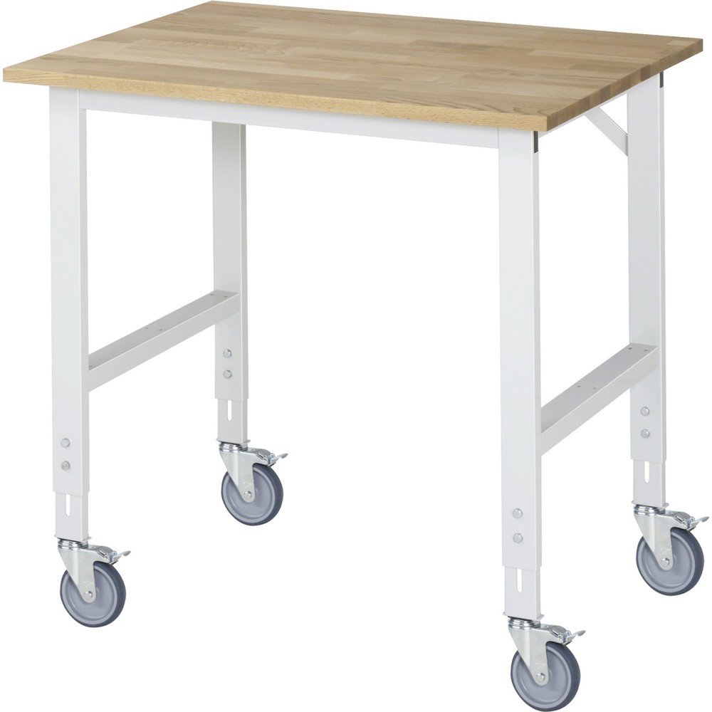 Productafbeelding nr. 1: In hoogte verstelbare, mobiele werktafel RAU serie TOM, hoogte 910-1.230 mm, bxd 1.000 x 800 mm, massief beuken werkblad