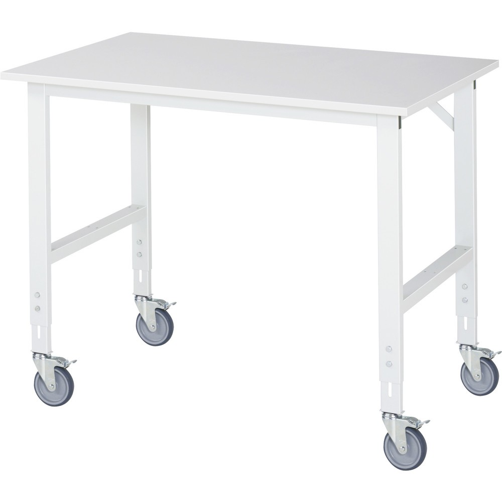 Product afbeelding: In hoogte verstelbare, mobiele werktafel RAU serie TOM, hoogte 910-1.230 mm, bxd 1.250 x 800 mm, werkblad met melaminelaag