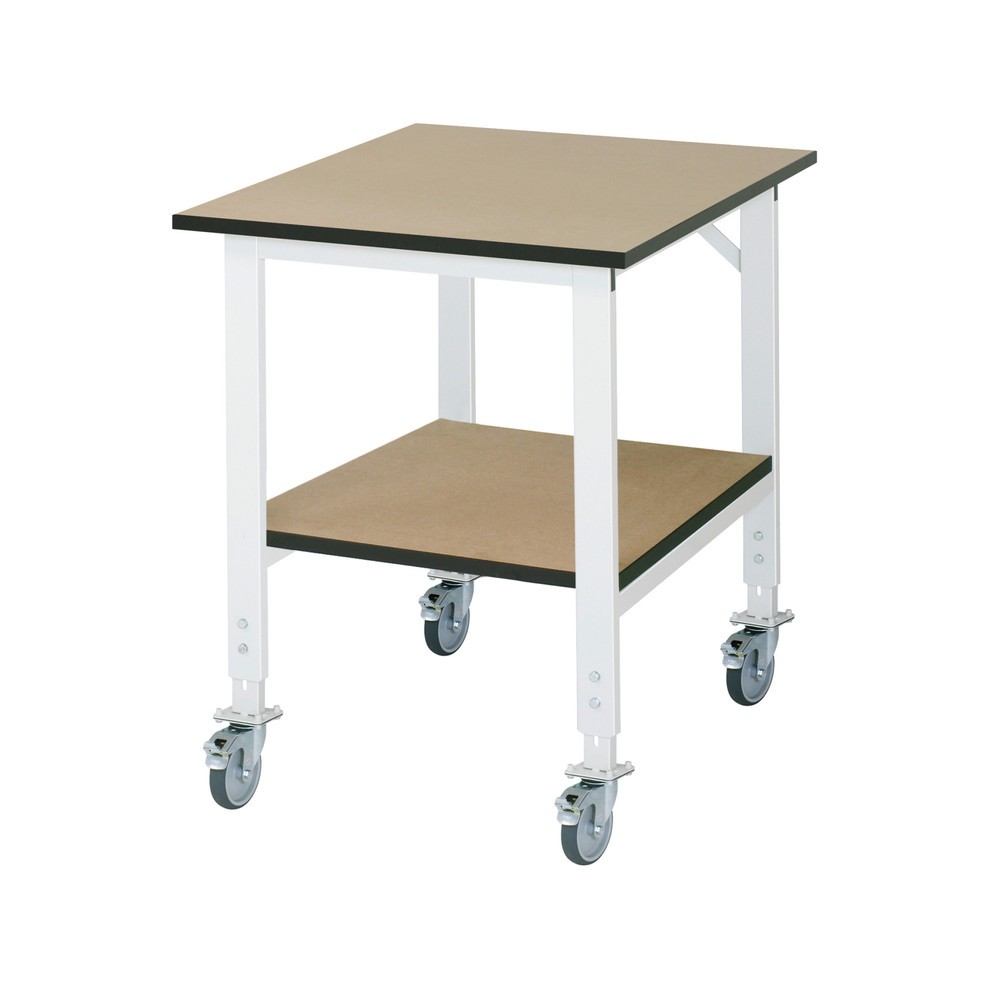 Productafbeelding nr. 1: In hoogte verstelbare, mobiele werktafel RAU serie TOM met legbord diepte 795 mm, hoogte 910-1.230 mm, bxd 750 x 1.000 mm, mdf werkblad