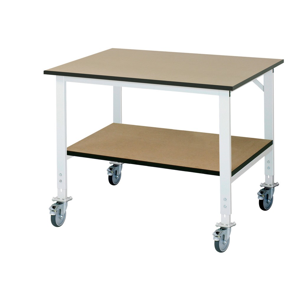 Productafbeelding nr. 1: In hoogte verstelbare, mobiele werktafel RAU serie TOM met legbord diepte 795 mm, hoogte 910-1.230 mm, bxd 1.250 x 1.000 mm, mdf werkblad