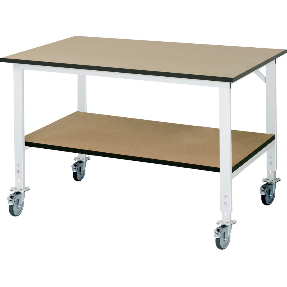 Productafbeelding nr. 1: In hoogte verstelbare, mobiele werktafel RAU serie TOM met legbord diepte 795 mm, hoogte 910-1.230 mm, bxd 1.500 x 1.000 mm, mdf werkblad