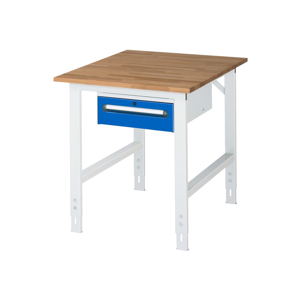 Product afbeelding: In hoogte verstelbare werktafel RAU serie TOM, hxbxd 760-1.080 x 750 x 1.000 mm, 1 lade, massief beuken werkblad