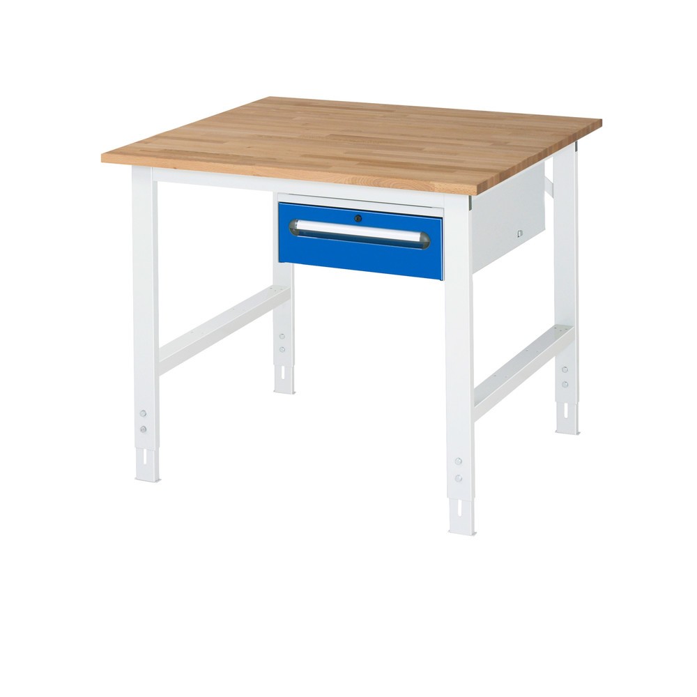 Product afbeelding: In hoogte verstelbare werktafel RAU serie TOM, hxbxd 760-1.080 x 1.000 x 1.000 mm, 1 lade, massief beuken werkblad