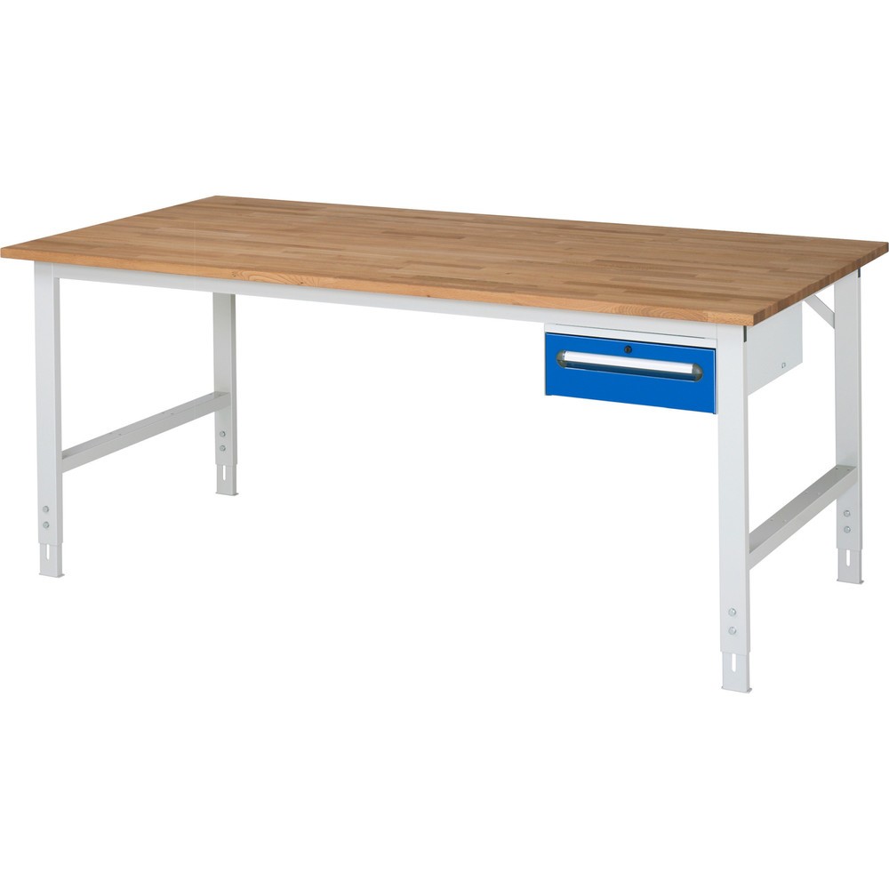 Product afbeelding: In hoogte verstelbare werktafel RAU serie TOM, hxbxd 760-1.080 x 2.500 x 1.000 mm, 1 lade, massief beuken werkblad