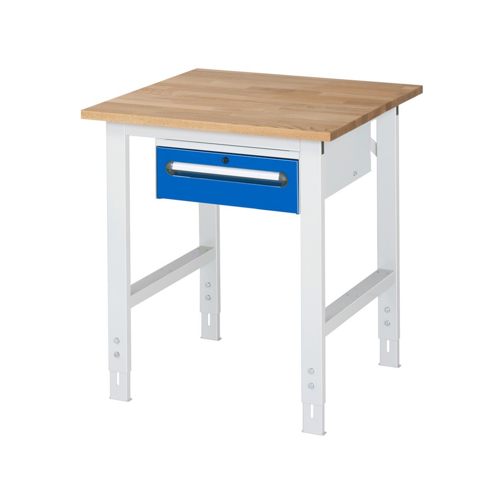 Product afbeelding: In hoogte verstelbare werktafel RAU serie TOM, hxbxd 760-1.080 x 750 x 800 mm, 1 lade, massief beuken werkblad