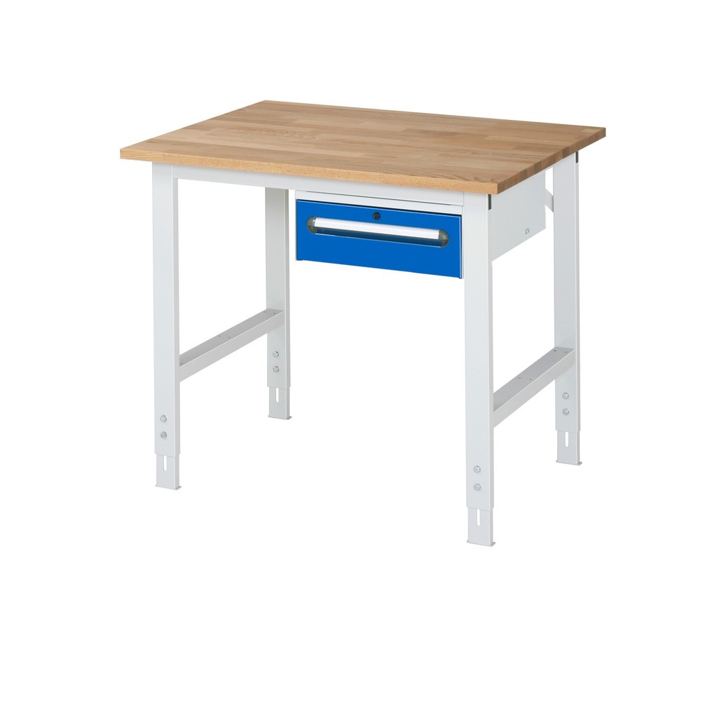 Product afbeelding: In hoogte verstelbare werktafel RAU serie TOM, hxbxd 760-1.080 x 1.000 x 800 mm, 1 lade, massief beuken werkblad