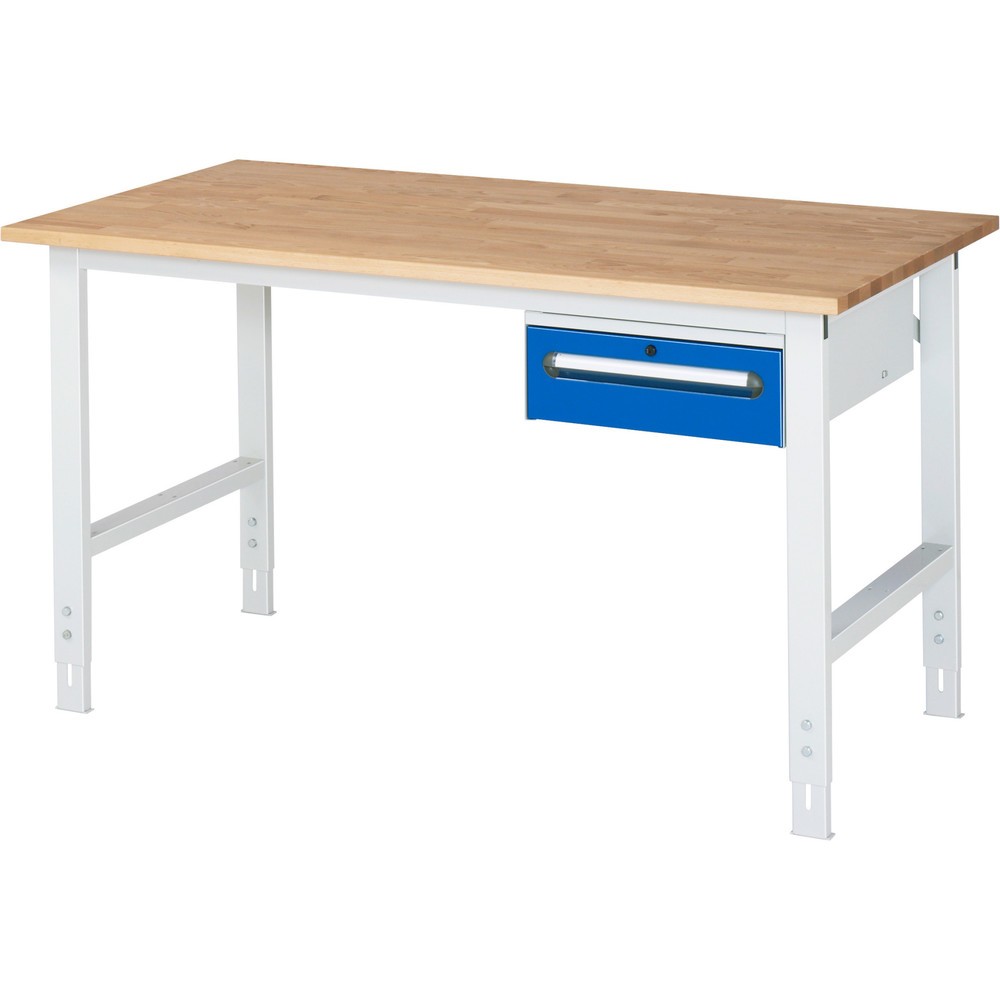 Product afbeelding: In hoogte verstelbare werktafel RAU serie TOM, hxbxd 760-1.080 x 1.500 x 800 mm, 1 lade, massief beuken werkblad