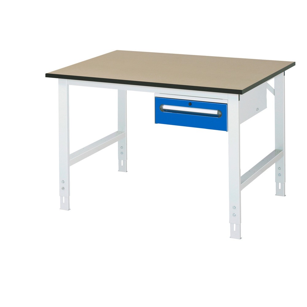 Product afbeelding: In hoogte verstelbare werktafel RAU serie TOM, hxbxd 760-1.080 x 1.250 x 1.000 mm, 1 lade, mdf werkblad