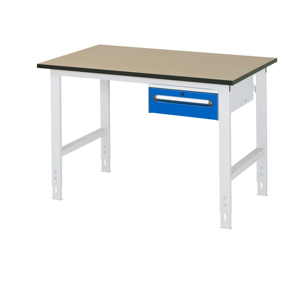 Product afbeelding: In hoogte verstelbare werktafel RAU serie TOM, hxbxd 760-1.080 x 1.250 x 800 mm, 1 lade, mdf werkblad