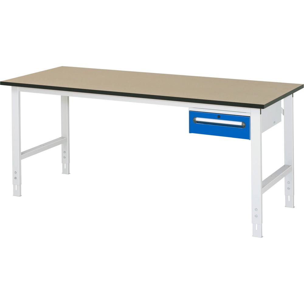 Product afbeelding: In hoogte verstelbare werktafel RAU serie TOM, hxbxd 760-1.080 x 2.500 x 800 mm, 1 lade, mdf werkblad