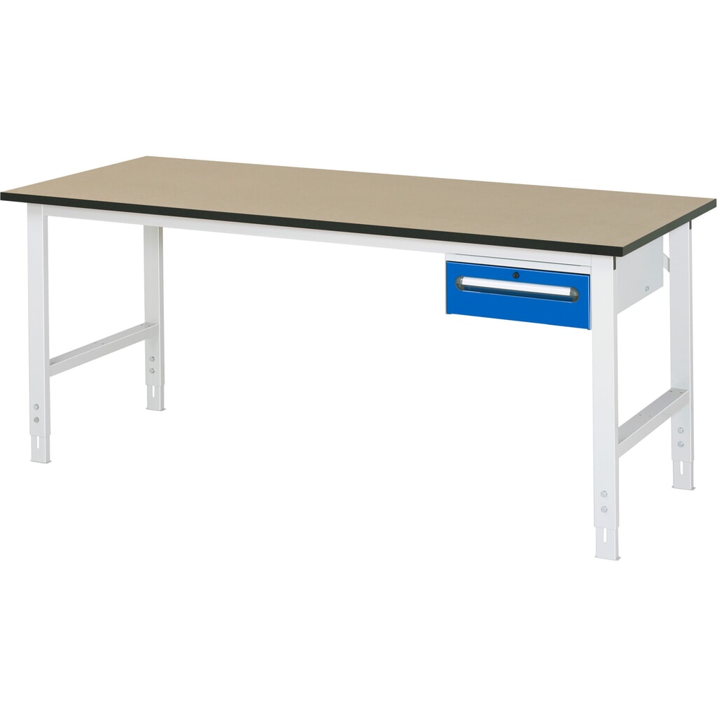 Product afbeelding: In hoogte verstelbare werktafel RAU serie TOM, hxbxd 760-1.080 x 2.500 x 800 mm, 1 lade, mdf werkblad