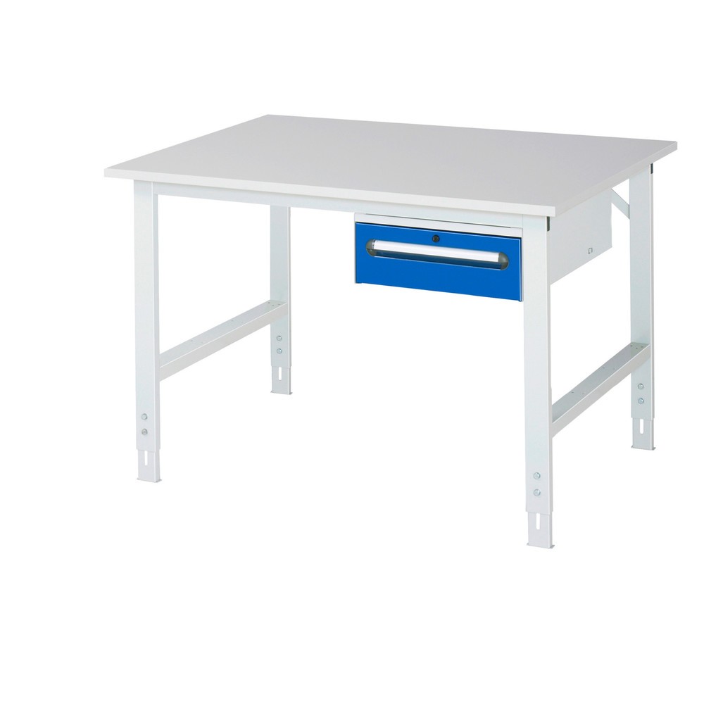 Product afbeelding: In hoogte verstelbare werktafel RAU serie TOM, hxbxd 760-1.080 x 1.250 x 1.000 mm, 1 lade, werkblad met melaminelaag