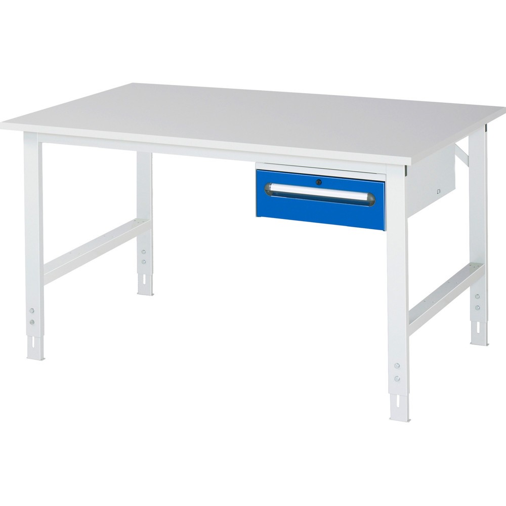 Product afbeelding: In hoogte verstelbare werktafel RAU serie TOM, hxbxd 760-1.080 x 1.500 x 1.000 mm, 1 lade, werkblad met melaminelaag