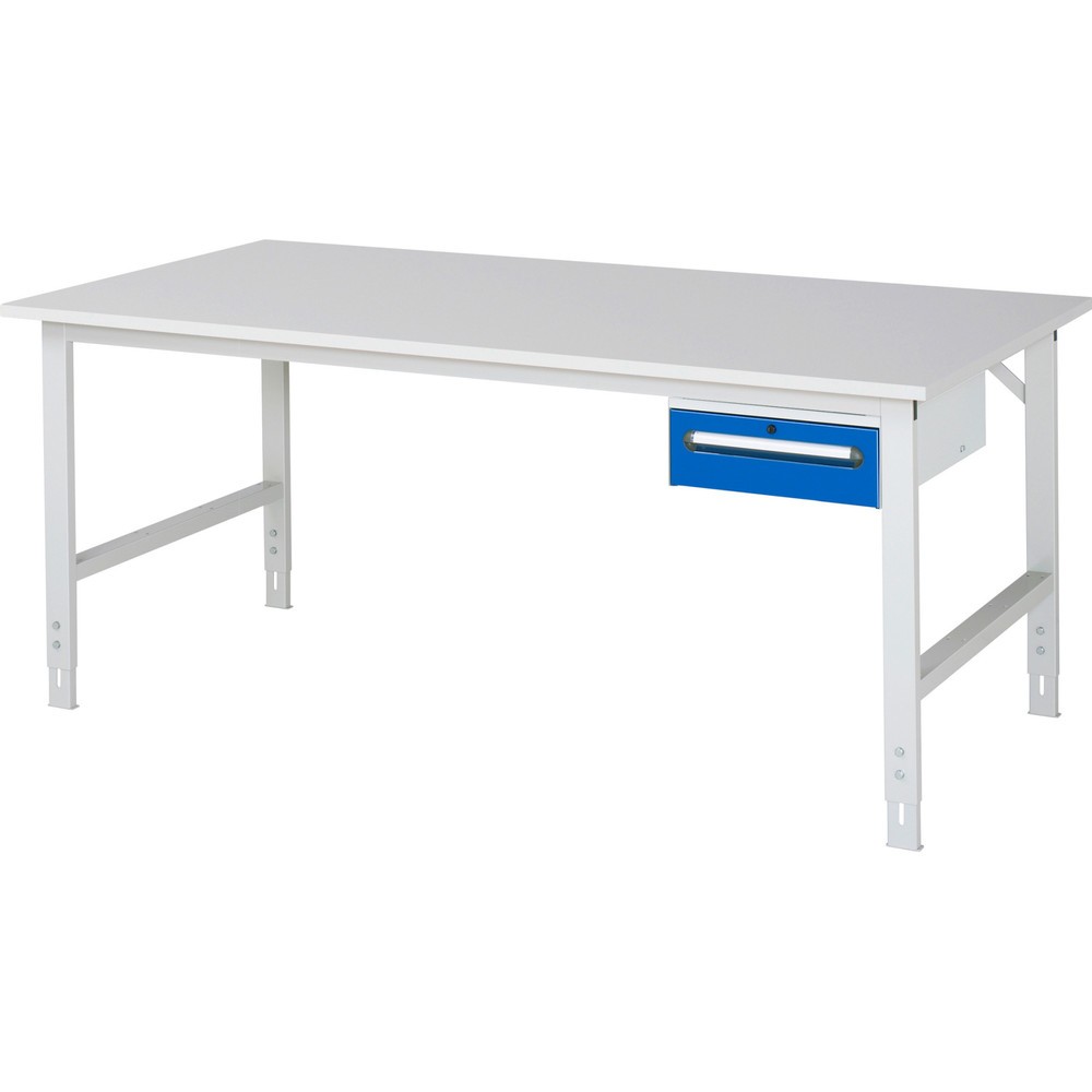 Product afbeelding: In hoogte verstelbare werktafel RAU serie TOM, hxbxd 760-1.080 x 2.500 x 1.000 mm, 1 lade, werkblad met melaminelaag