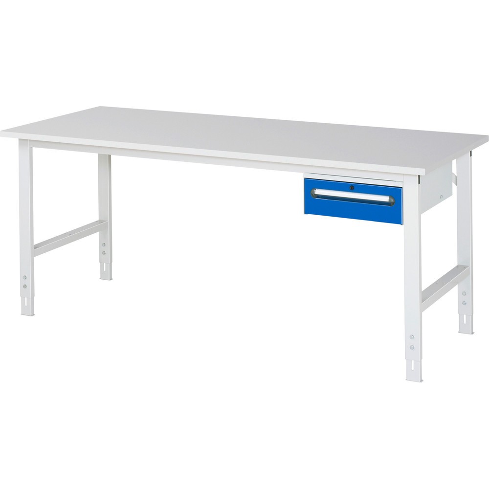 Product afbeelding: In hoogte verstelbare werktafel RAU serie TOM, hxbxd 760-1.080 x 2.500 x 800 mm, 1 lade, werkblad met melaminelaag