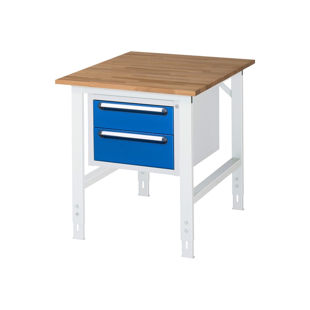Product afbeelding: In hoogte verstelbare werktafel RAU serie TOM, hxbxd 760-1.080 x 750 x 1.000 mm, 2 lades, massief beuken werkblad