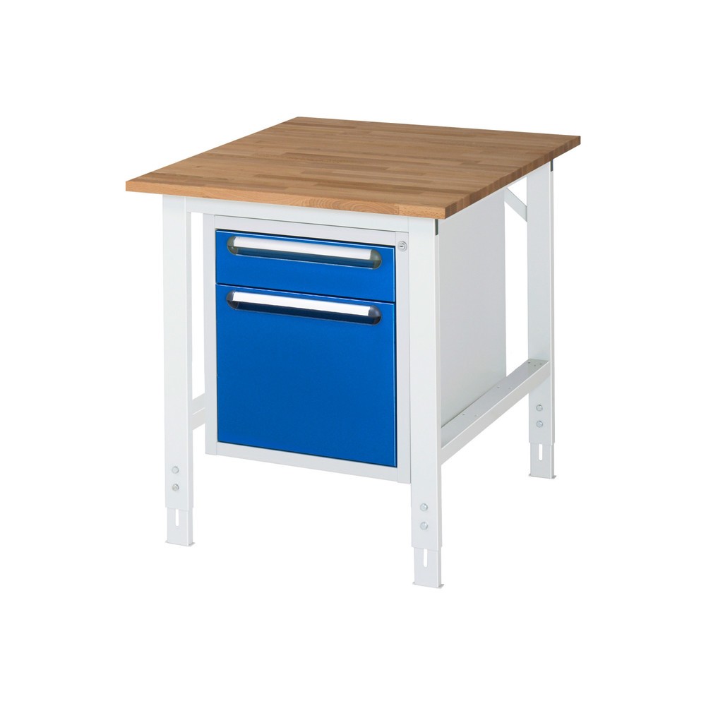Product afbeelding: In hoogte verstelbare werktafel RAU serie TOM, hxbxd 760-1.080 x 750 x 1.000 mm, 2 lades, massief beuken werkblad