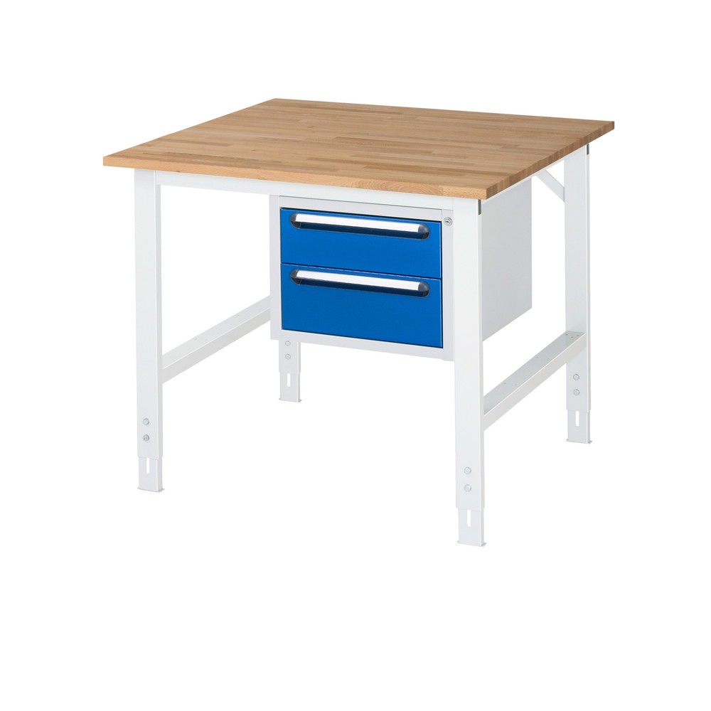 Product afbeelding: In hoogte verstelbare werktafel RAU serie TOM, hxbxd 760-1.080 x 1.000 x 1.000 mm, 2 lades, massief beuken werkblad
