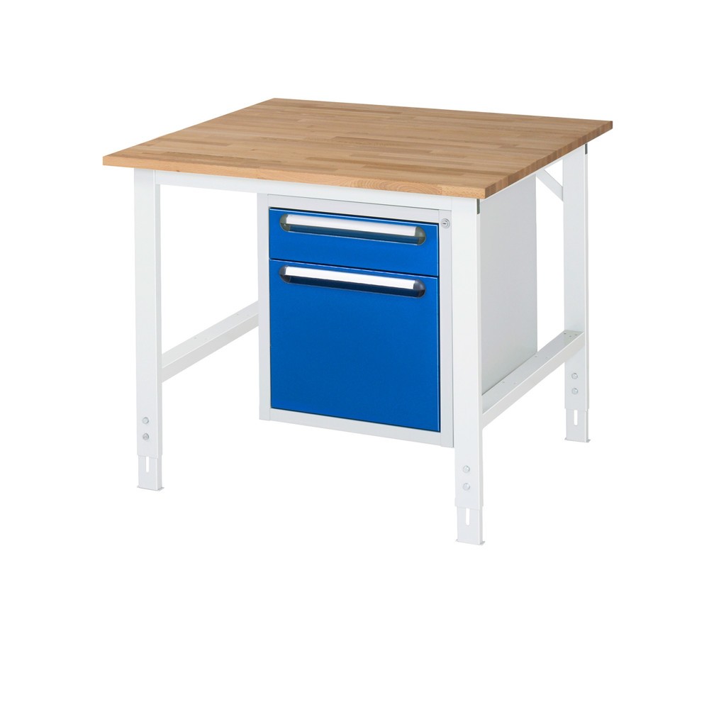 Product afbeelding: In hoogte verstelbare werktafel RAU serie TOM, hxbxd 760-1.080 x 1.000 x 1.000 mm, 2 lades, massief beuken werkblad