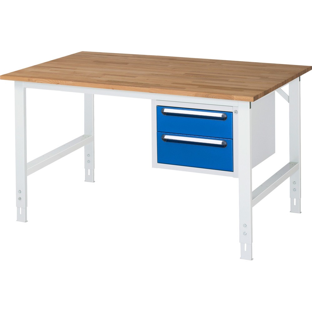 Product afbeelding: In hoogte verstelbare werktafel RAU serie TOM, hxbxd 760-1.080 x 1.500 x 1.000 mm, 2 lades, massief beuken werkblad
