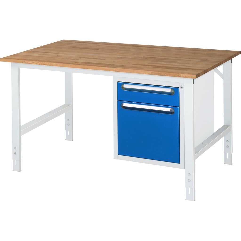 In hoogte verstelbare werktafel RAU serie TOM, hxbxd 760-1.080 x 1.500 x 1.000 mm, 2 lades, massief beuken werkblad Product afbeelding: In hoogte verstelbare werktafel RAU serie TOM, hxbxd 760-1.080 x 1.500 x 1.000 mm, 2 lades, massief beuken werkblad