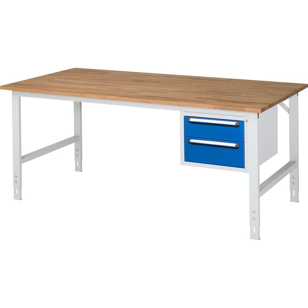 Product afbeelding: In hoogte verstelbare werktafel RAU serie TOM, hxbxd 760-1.080 x 2.500 x 1.000 mm, 2 lades, massief beuken werkblad