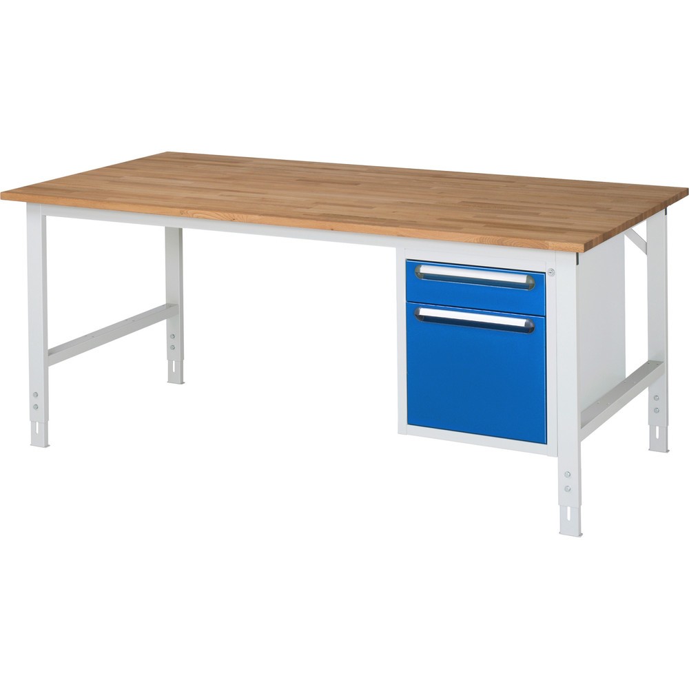 Product afbeelding: In hoogte verstelbare werktafel RAU serie TOM, hxbxd 760-1.080 x 2.500 x 1.000 mm, 2 lades, massief beuken werkblad