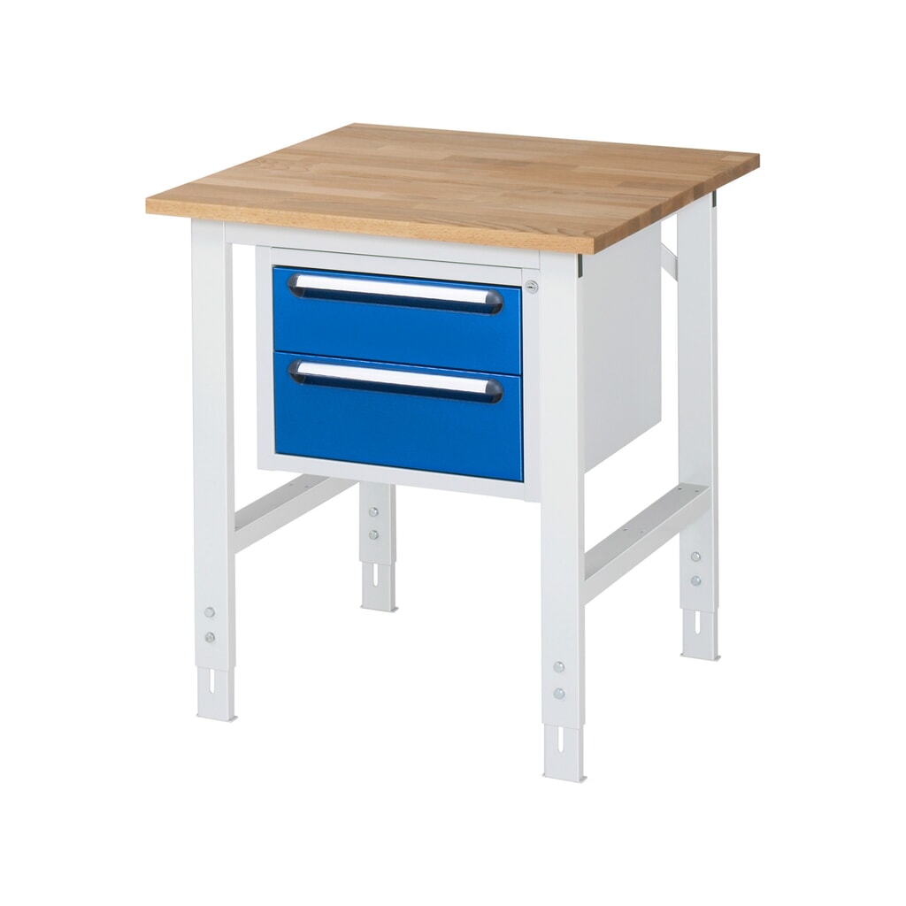 Product afbeelding: In hoogte verstelbare werktafel RAU serie TOM, hxbxd 760-1.080 x 750 x 800 mm, 2 lades, massief beuken werkblad