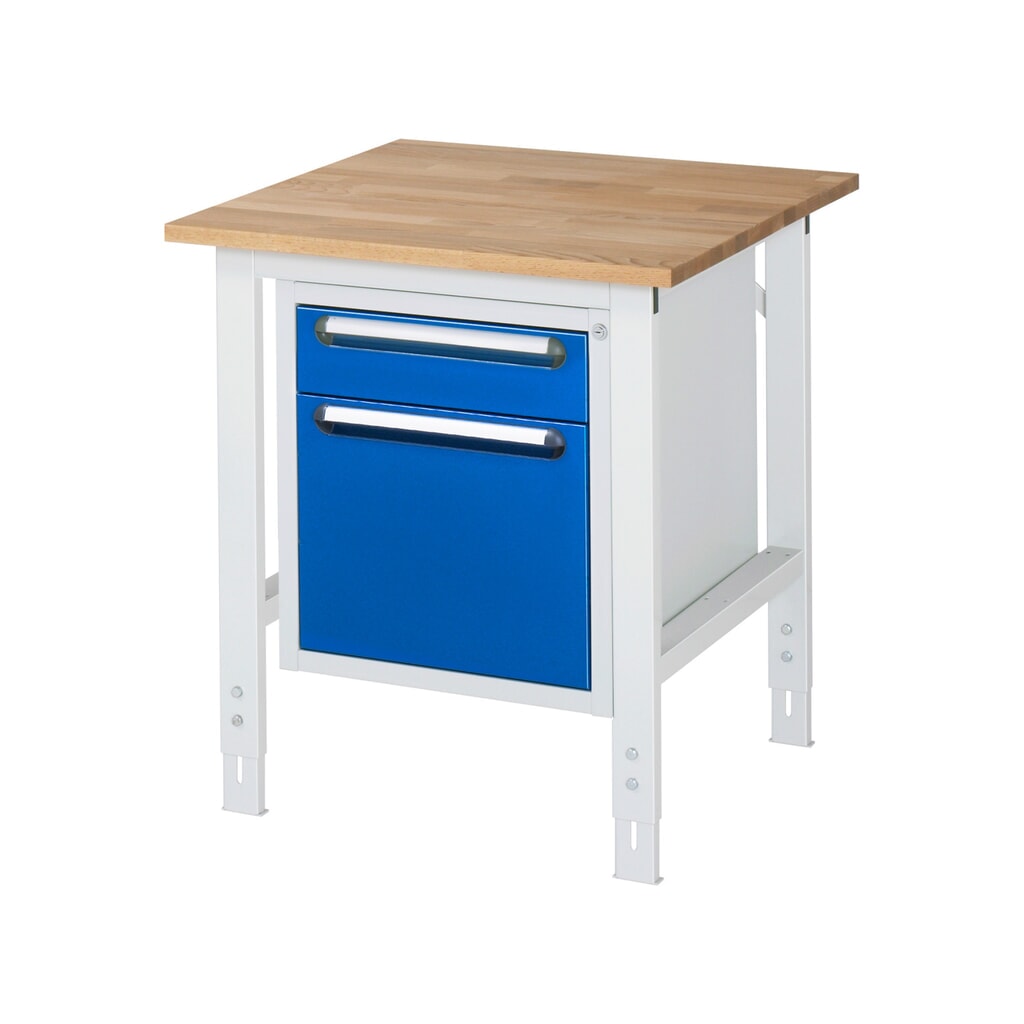 Product afbeelding: In hoogte verstelbare werktafel RAU serie TOM, hxbxd 760-1.080 x 750 x 800 mm, 2 lades, massief beuken werkblad