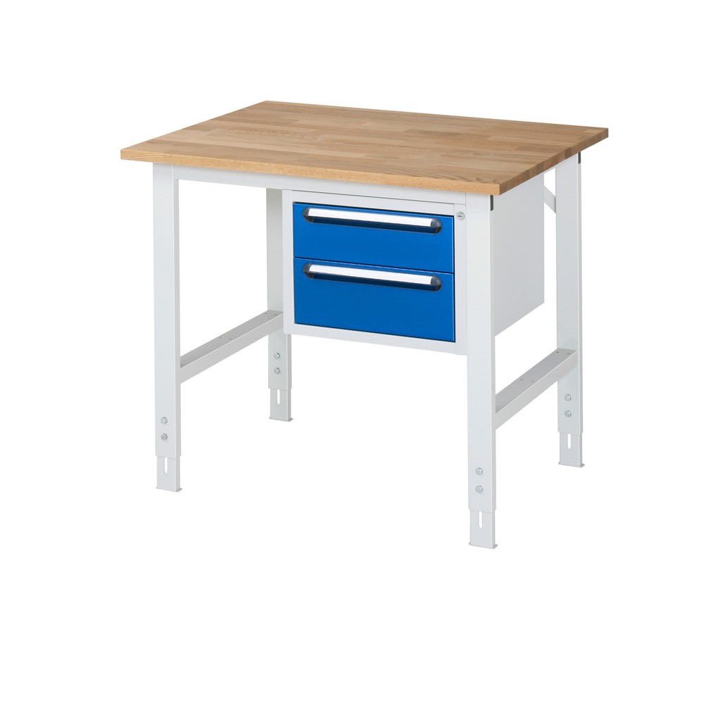 Product afbeelding: In hoogte verstelbare werktafel RAU serie TOM, hxbxd 760-1.080 x 1.000 x 800 mm, 2 lades, massief beuken werkblad