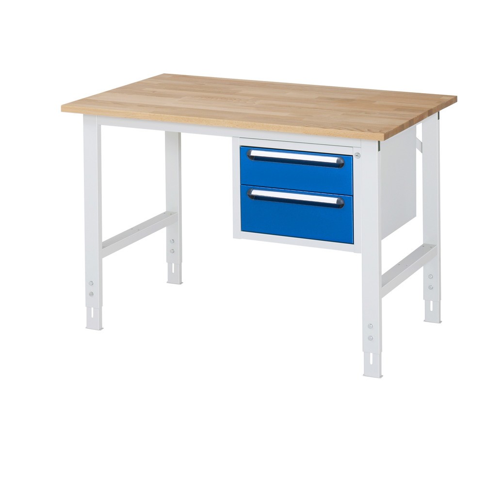 Product afbeelding: In hoogte verstelbare werktafel RAU serie TOM, hxbxd 760-1.080 x 1.250 x 800 mm, 2 lades, massief beuken werkblad