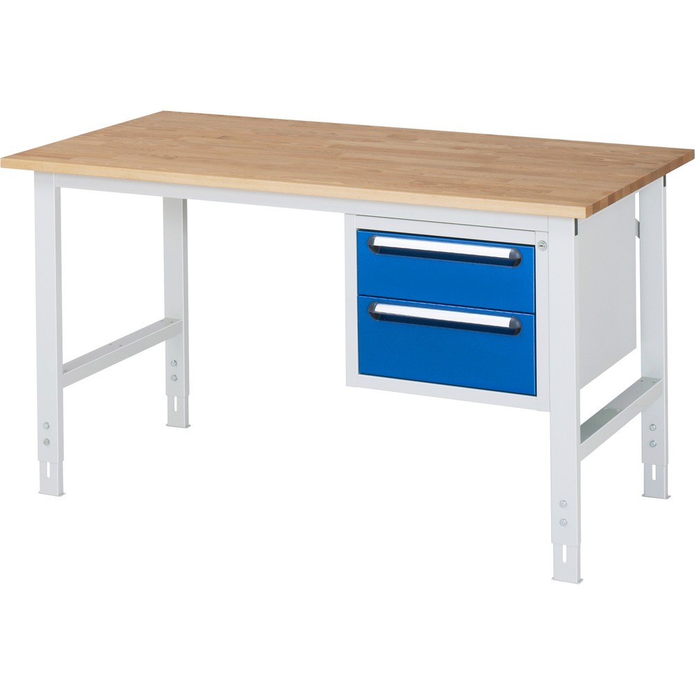 Product afbeelding: In hoogte verstelbare werktafel RAU serie TOM, hxbxd 760-1.080 x 1.500 x 800 mm, 2 lades, massief beuken werkblad
