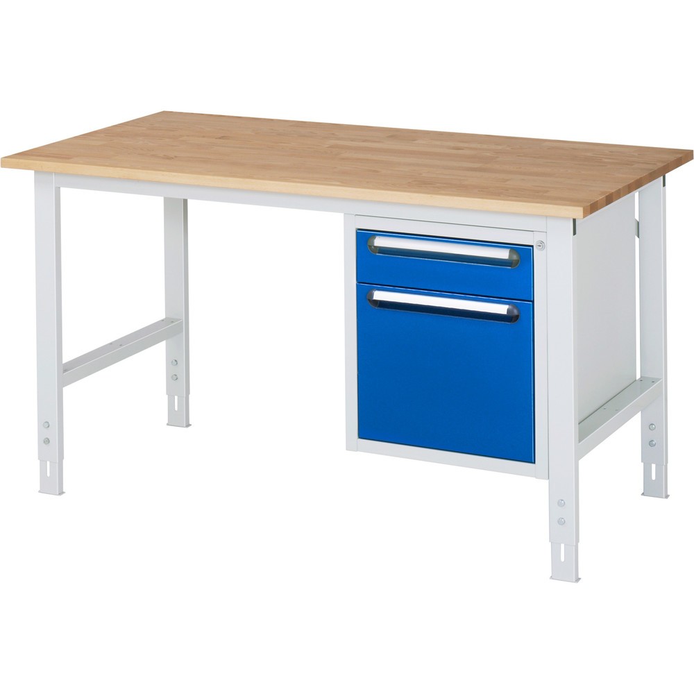 Product afbeelding: In hoogte verstelbare werktafel RAU serie TOM, hxbxd 760-1.080 x 1.500 x 800 mm, 2 lades, massief beuken werkblad