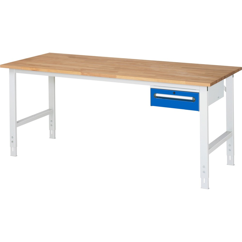 Product afbeelding: In hoogte verstelbare werktafel RAU serie TOM, hxbxd 760-1.080 x 2.500 x 800 mm, 2 lades, massief beuken werkblad