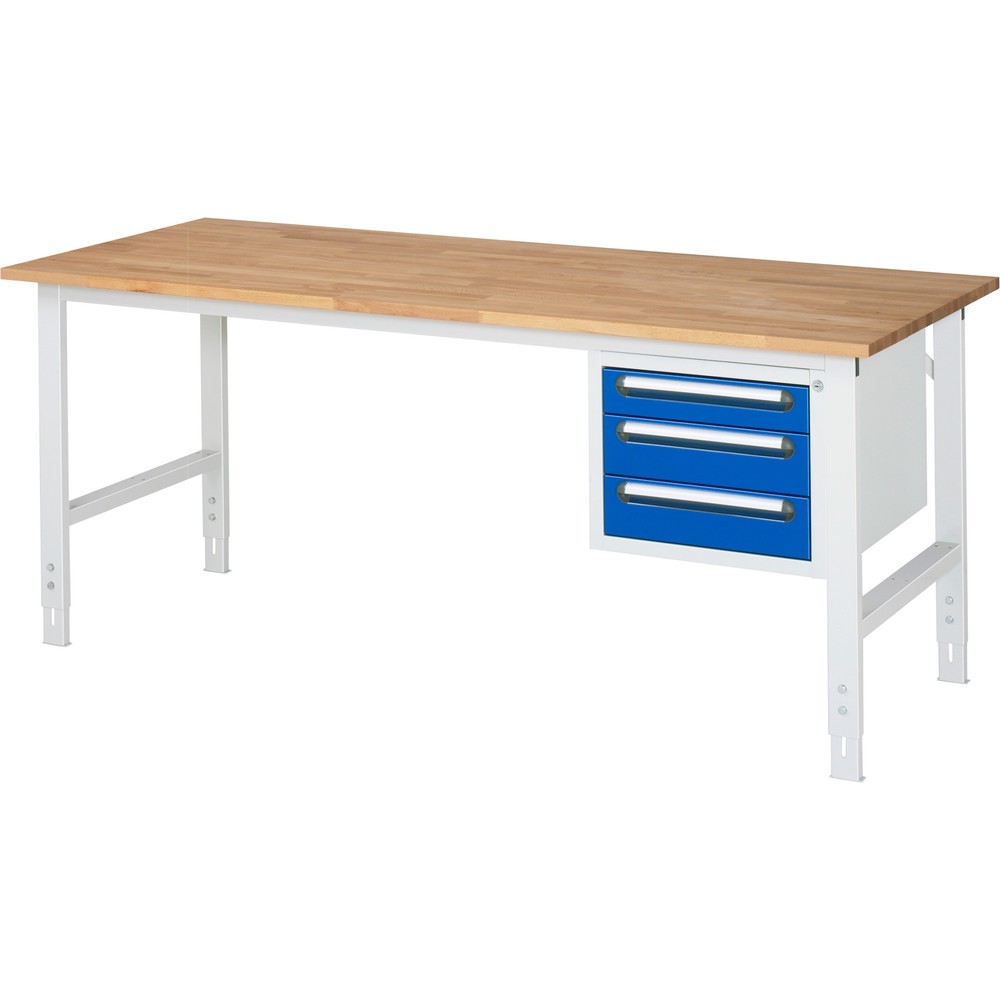 Product afbeelding: In hoogte verstelbare werktafel RAU serie TOM, hxbxd 760-1.080 x 2.500 x 800 mm, 2 lades, massief beuken werkblad