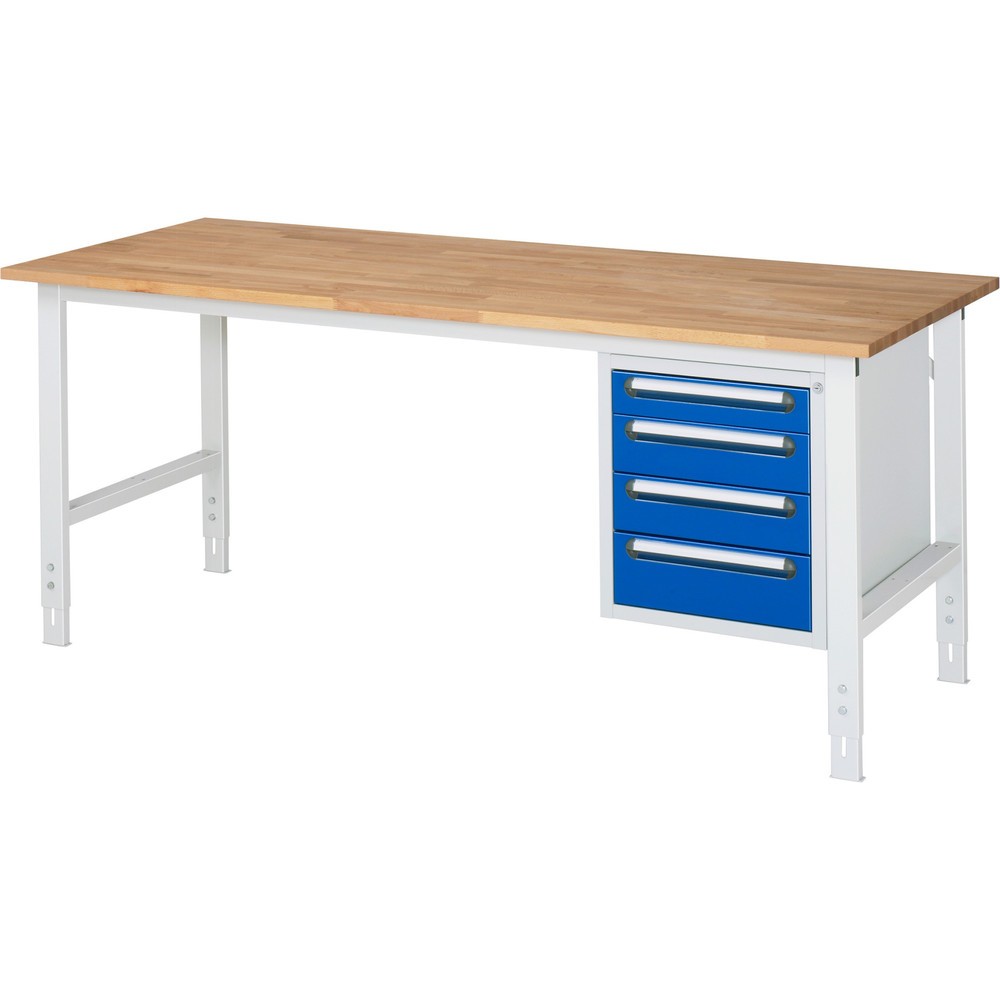 Product afbeelding: In hoogte verstelbare werktafel RAU serie TOM, hxbxd 760-1.080 x 2.500 x 800 mm, 2 lades, massief beuken werkblad