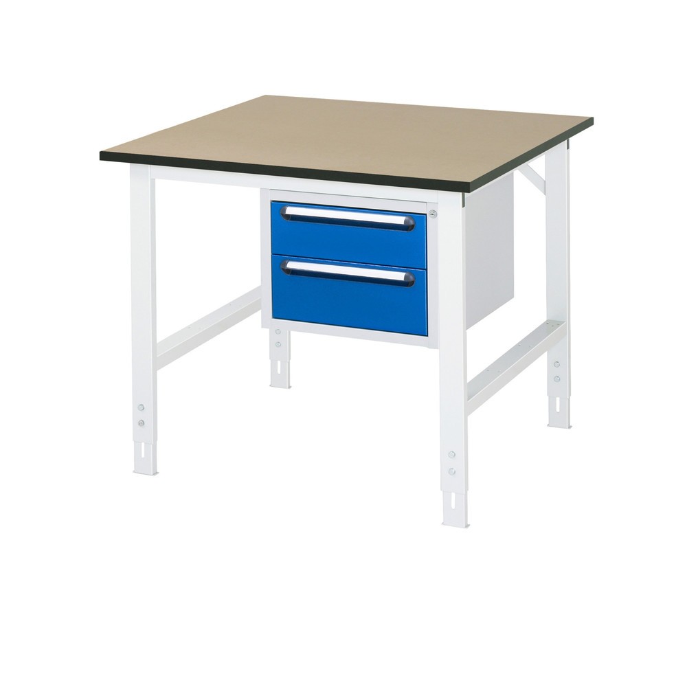 Product afbeelding: In hoogte verstelbare werktafel RAU serie TOM, hxbxd 760-1.080 x 1.000 x 1.000 mm, 2 lades, mdf werkblad