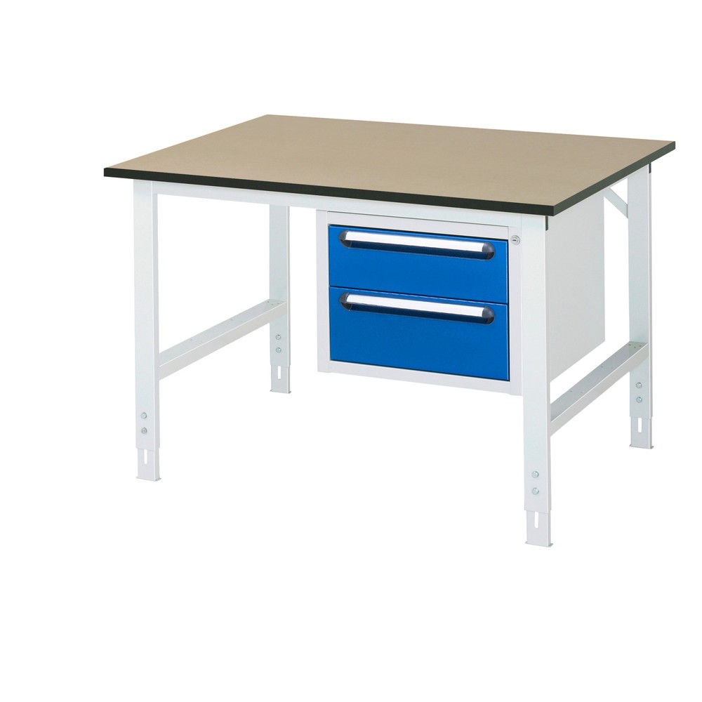 Product afbeelding: In hoogte verstelbare werktafel RAU serie TOM, hxbxd 760-1.080 x 1.250 x 1.000 mm, 2 lades, mdf werkblad