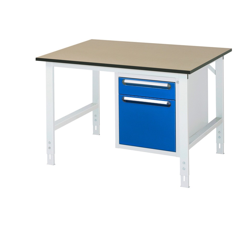 Product afbeelding: In hoogte verstelbare werktafel RAU serie TOM, hxbxd 760-1.080 x 1.250 x 1.000 mm, 2 lades, mdf werkblad