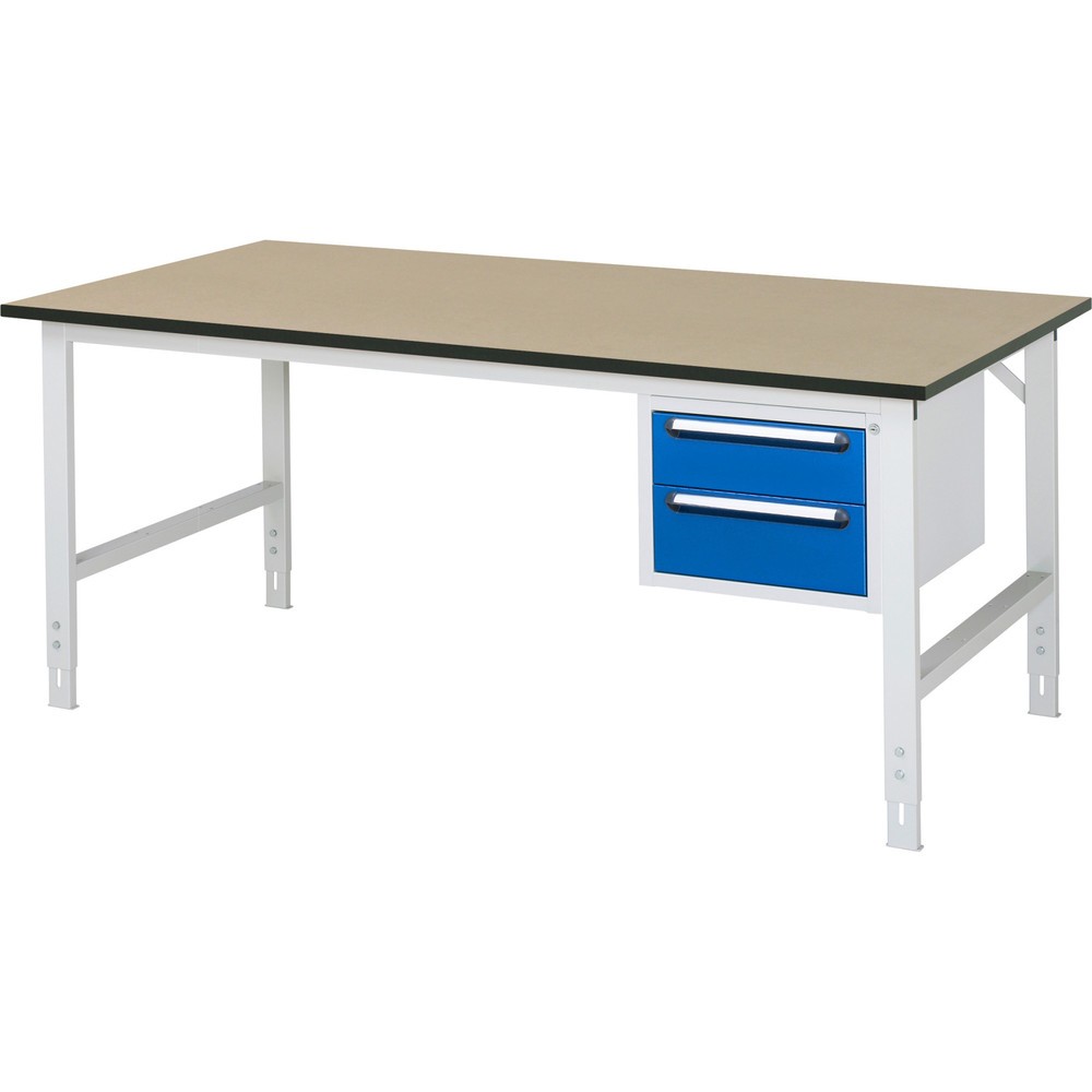 Product afbeelding: In hoogte verstelbare werktafel RAU serie TOM, hxbxd 760-1.080 x 2.500 x 1.000 mm, 2 lades, mdf werkblad