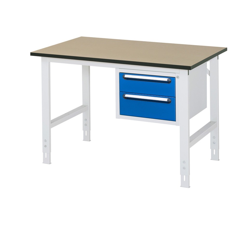 Product afbeelding: In hoogte verstelbare werktafel RAU serie TOM, hxbxd 760-1.080 x 1.250 x 800 mm, 2 lades, mdf werkblad