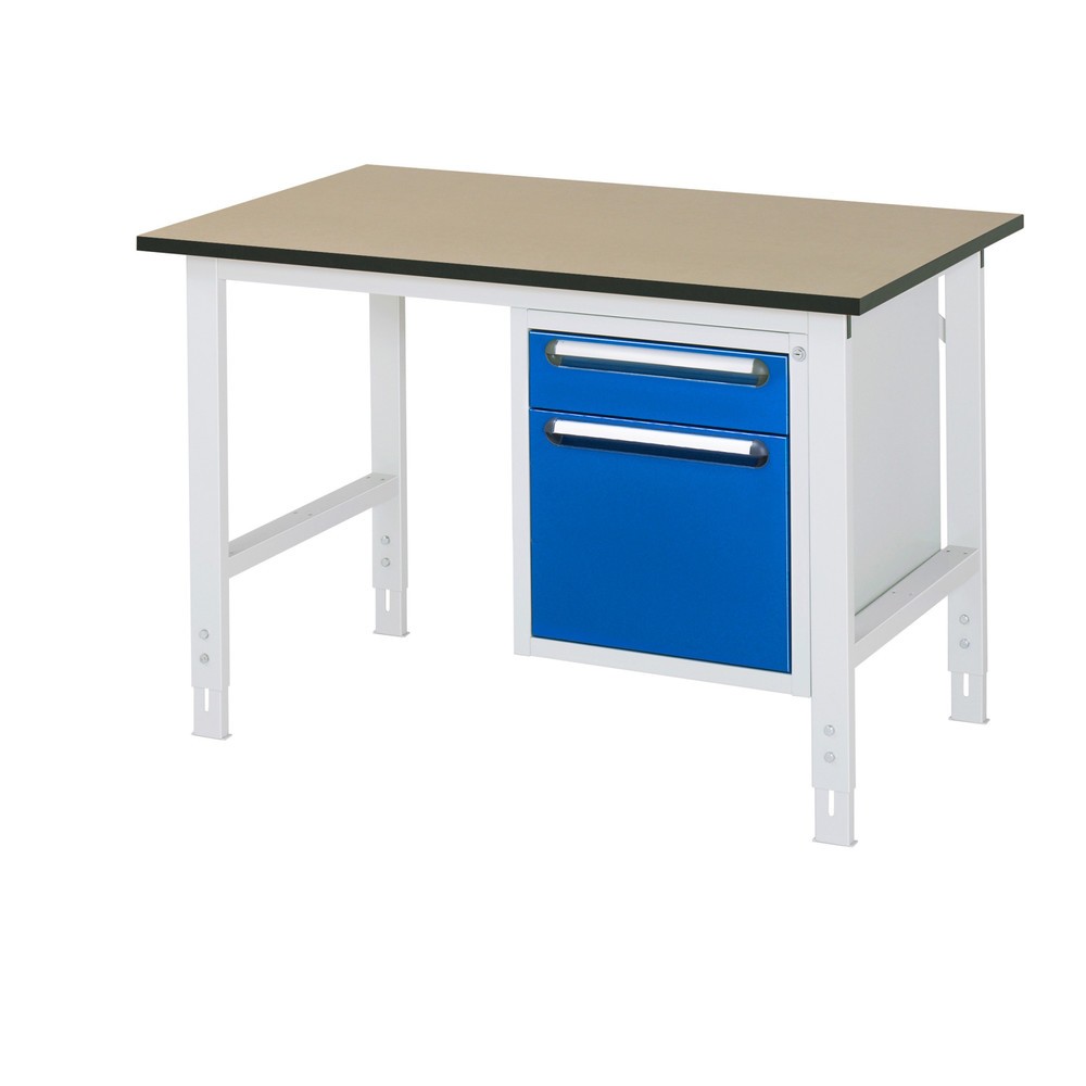 Product afbeelding: In hoogte verstelbare werktafel RAU serie TOM, hxbxd 760-1.080 x 1.250 x 800 mm, 2 lades, mdf werkblad