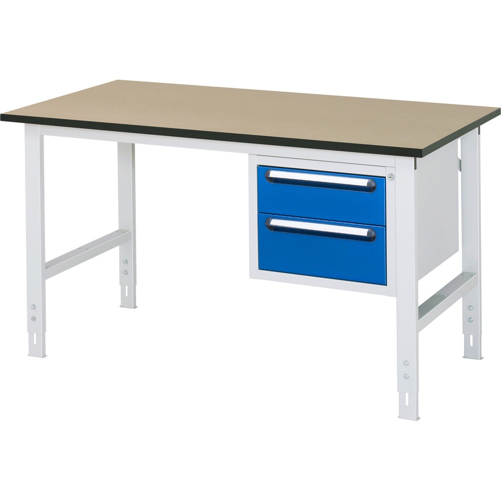 Product afbeelding: In hoogte verstelbare werktafel RAU serie TOM, hxbxd 760-1.080 x 1.500 x 800 mm, 2 lades, mdf werkblad