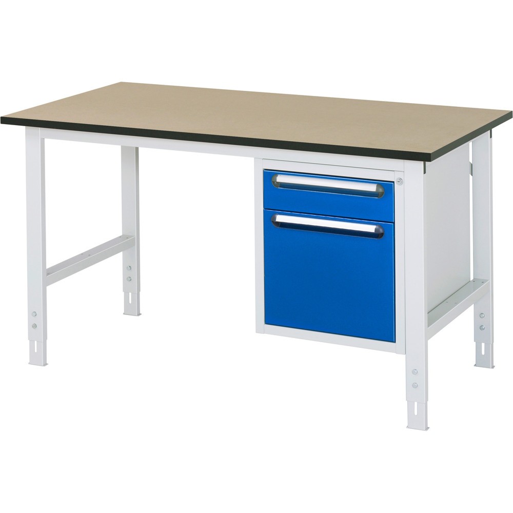 Product afbeelding: In hoogte verstelbare werktafel RAU serie TOM, hxbxd 760-1.080 x 1.500 x 800 mm, 2 lades, mdf werkblad
