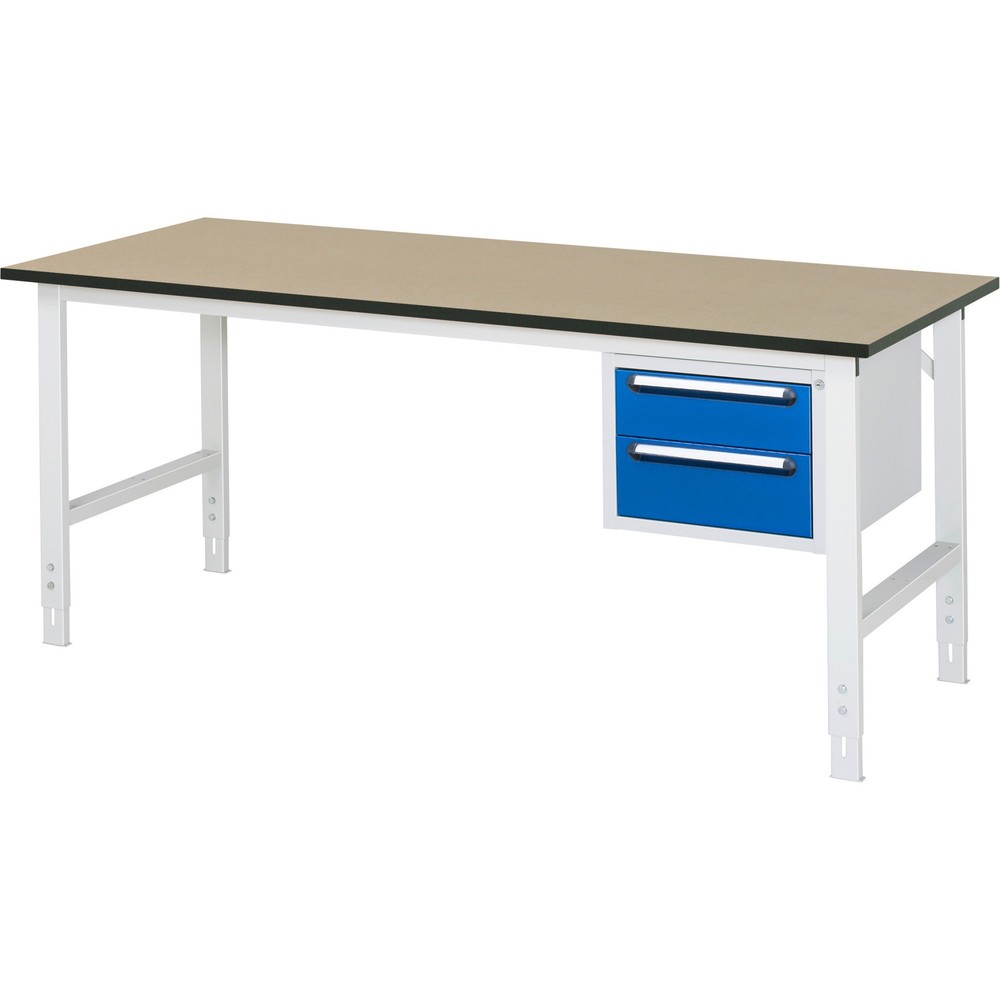 Product afbeelding: In hoogte verstelbare werktafel RAU serie TOM, hxbxd 760-1.080 x 2.500 x 800 mm, 2 lades, mdf werkblad