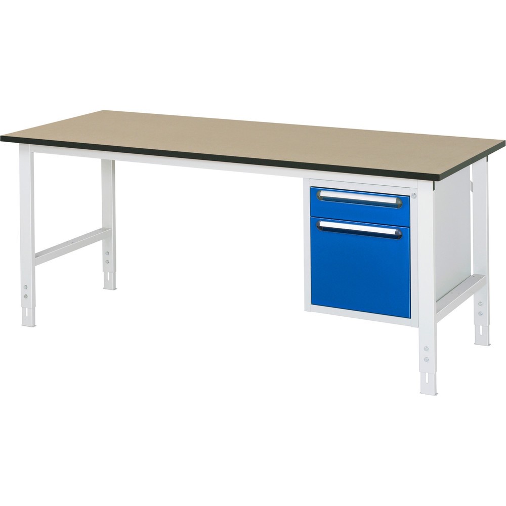 Product afbeelding: In hoogte verstelbare werktafel RAU serie TOM, hxbxd 760-1.080 x 2.500 x 800 mm, 2 lades, mdf werkblad