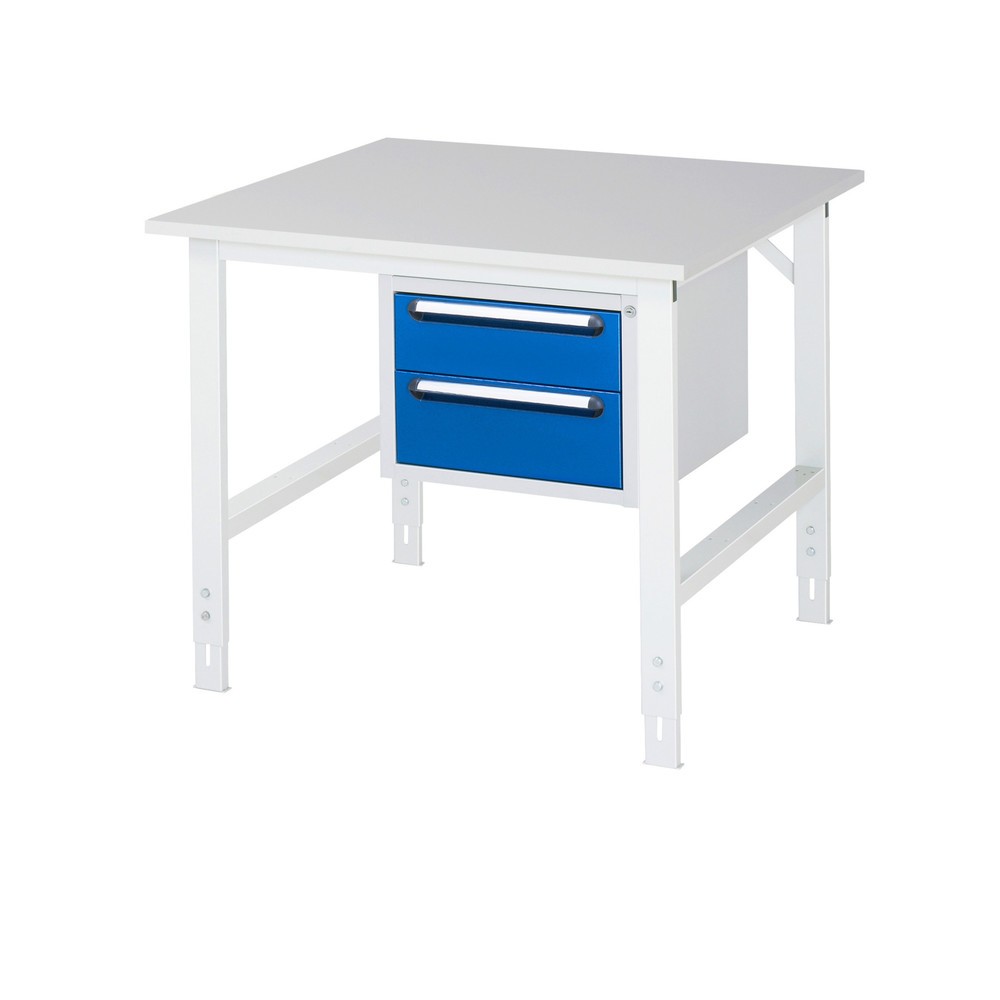 Product afbeelding: In hoogte verstelbare werktafel RAU serie TOM, hxbxd 760-1.080 x 1.000 x 1.000 mm, 2 lades, werkblad met melaminelaag
