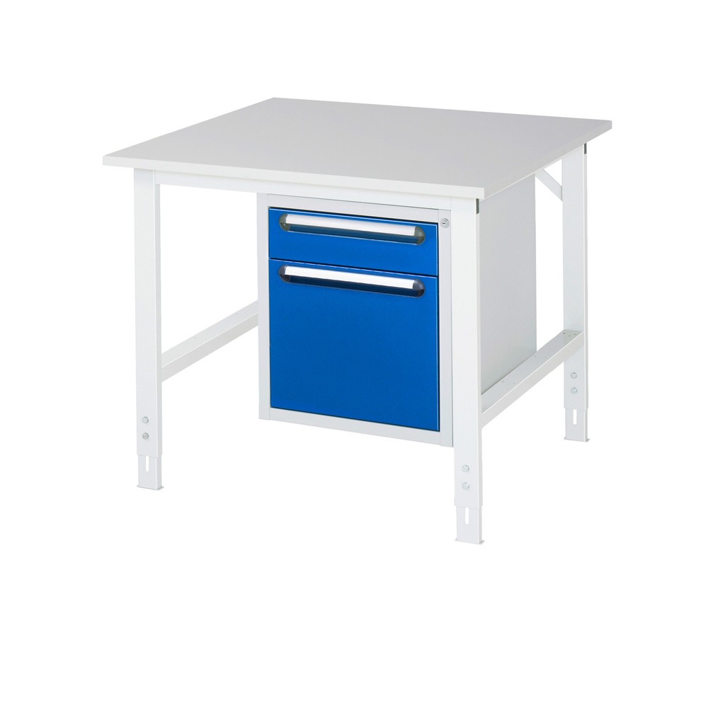 Product afbeelding: In hoogte verstelbare werktafel RAU serie TOM, hxbxd 760-1.080 x 1.000 x 1.000 mm, 2 lades, werkblad met melaminelaag