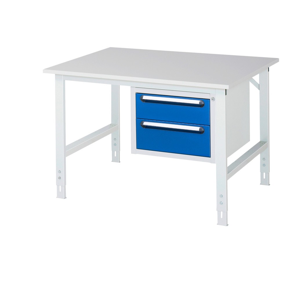 Product afbeelding: In hoogte verstelbare werktafel RAU serie TOM, hxbxd 760-1.080 x 1.250 x 1.000 mm, 2 lades, werkblad met melaminelaag